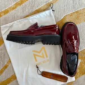 Marc Nolan Burgundy Red Wine Patent Leather Shiny Lug Sole Loafers Size 11 NWB